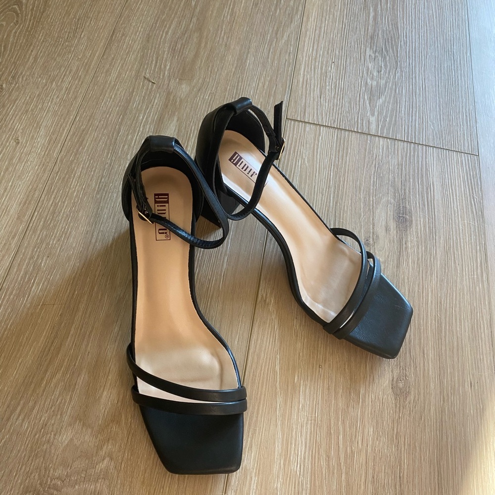 Black PU Block Heel Sandals